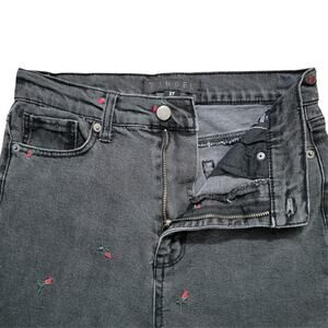 TINSEL DENIM COUTURE Dark Grey Washed Rose Embroidered Jeans Womens 27 Retro